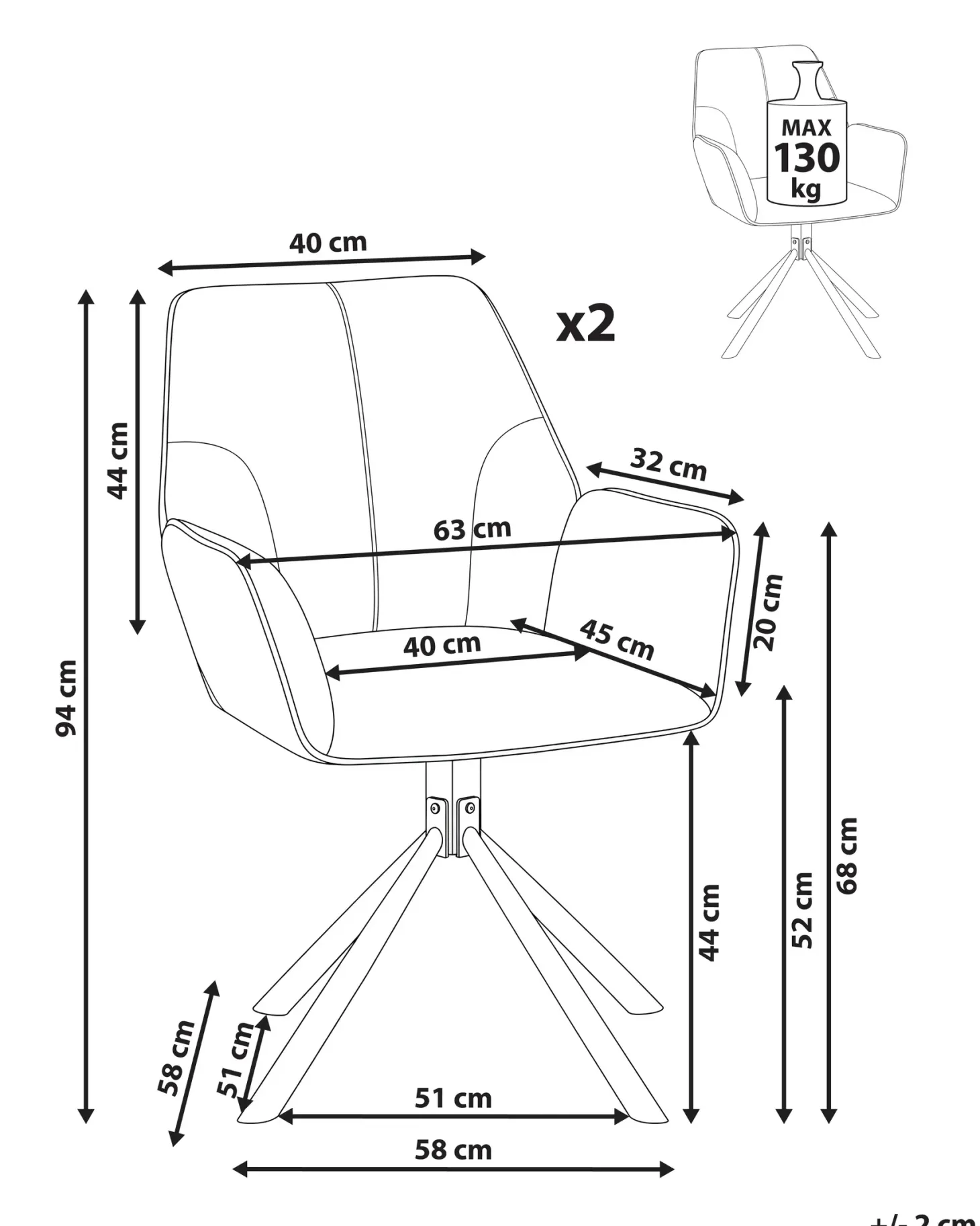 Sæt med 2 spisebordsstole WARNER Kunstruskind Grå