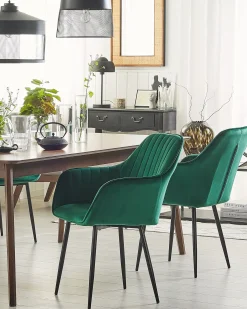 Sæt med 2 spisebordsstole WELLSTON Velour Mørkegrøn
