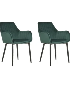 Sæt med 2 spisebordsstole WELLSTON Velour Mørkegrøn