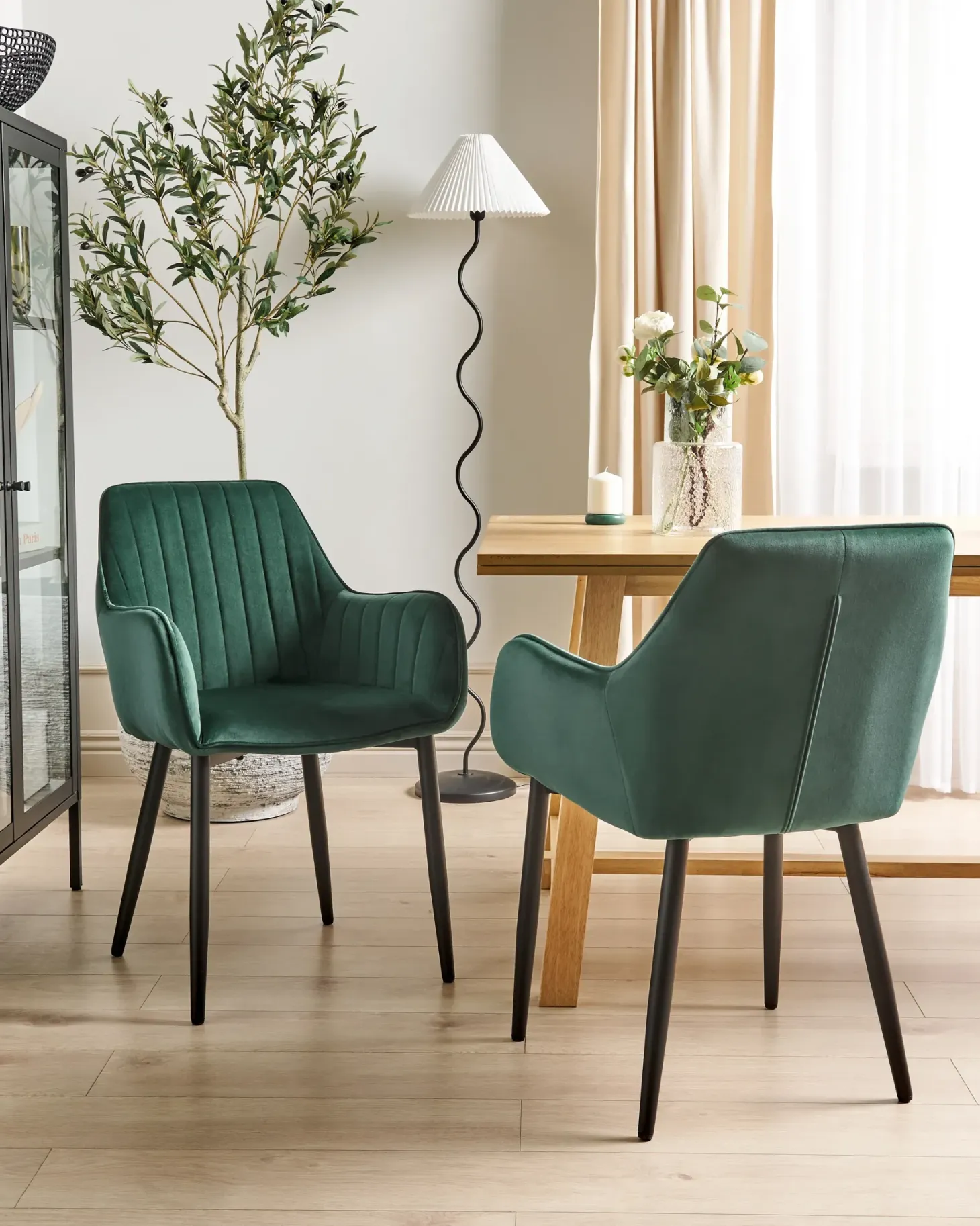 Sæt med 2 spisebordsstole WELLSTON Velour Mørkegrøn