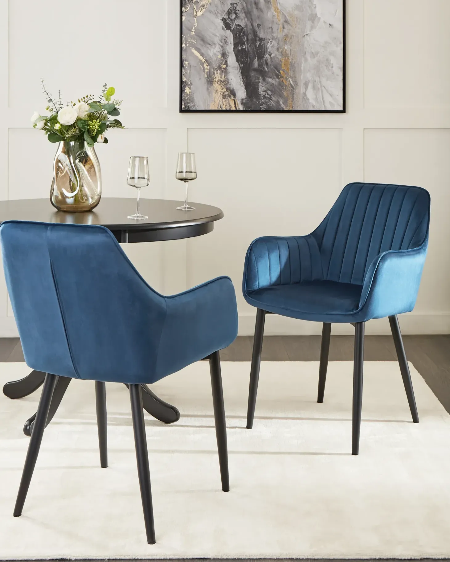 Sæt med 2 spisebordsstole WELLSTON Velour Mørkeblå