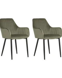 Sæt med 2 spisebordsstole WELLSTON Velour Olivengrøn