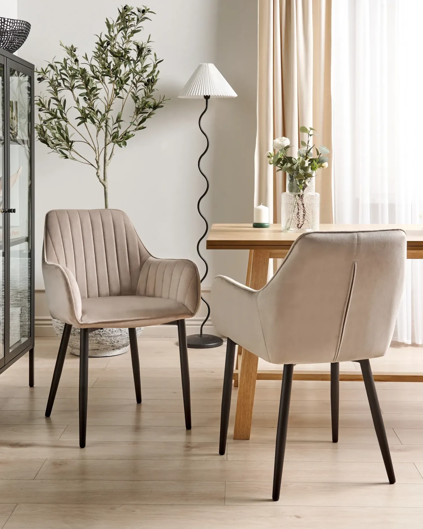 Sæt med 2 spisebordsstole WELLSTON Velour Brungrå