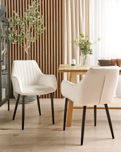 Sæt med 2 spisebordsstole WELLSTON Velour Cremehvid