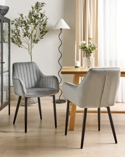 Sæt med 2 spisebordsstole WELLSTON Velour Mørkegrå