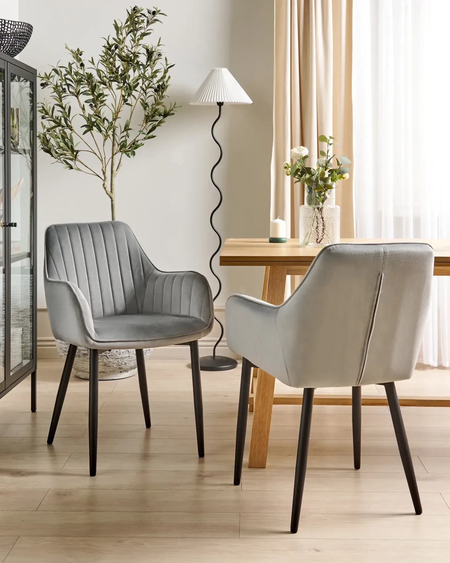 Sæt med 2 spisebordsstole WELLSTON Velour Mørkegrå