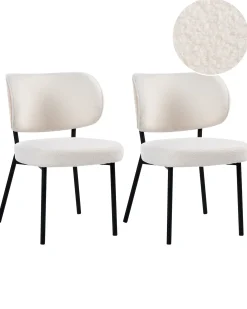 Sæt med 2 spisebordsstole WONDER Boucle Cremehvid