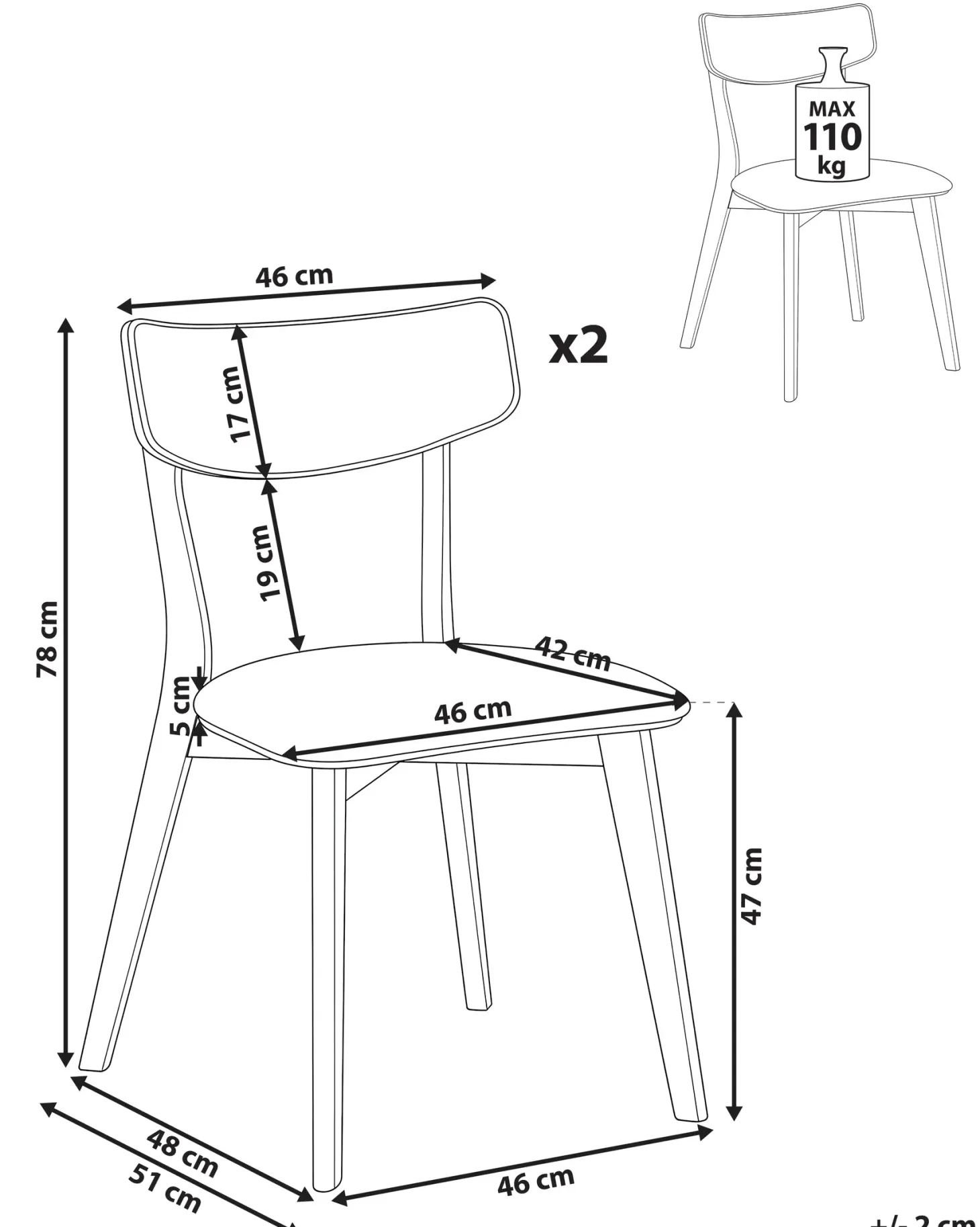 Sæt med 2 spisebordsstole YUMA Træ Råhvid/brun