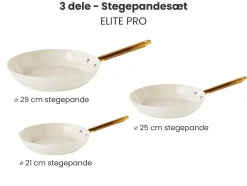 Sæt med 3 stegepander ELITE PRO Cremehvid