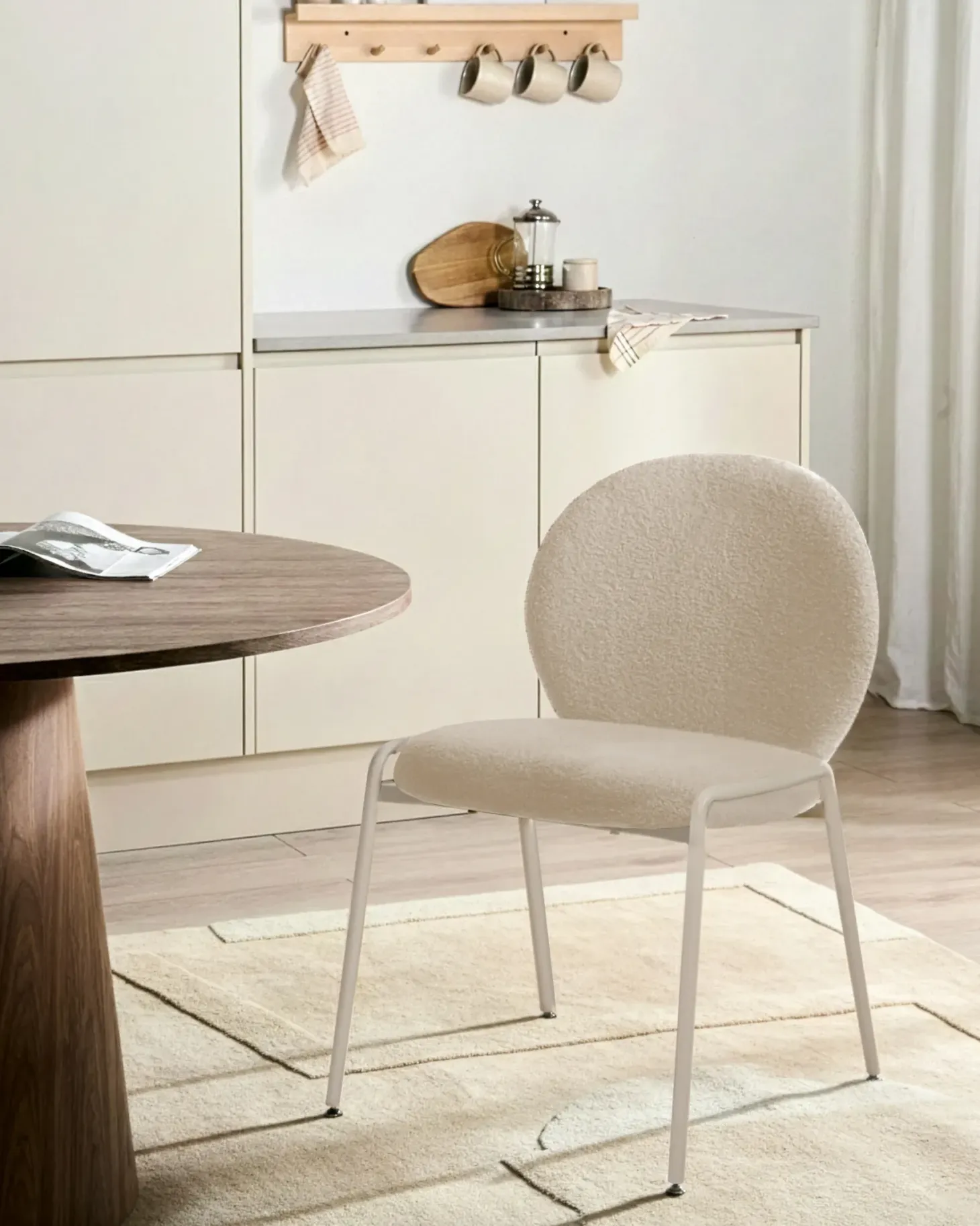 Sæt med 2 stole ELLIE Boucle Lys Beige
