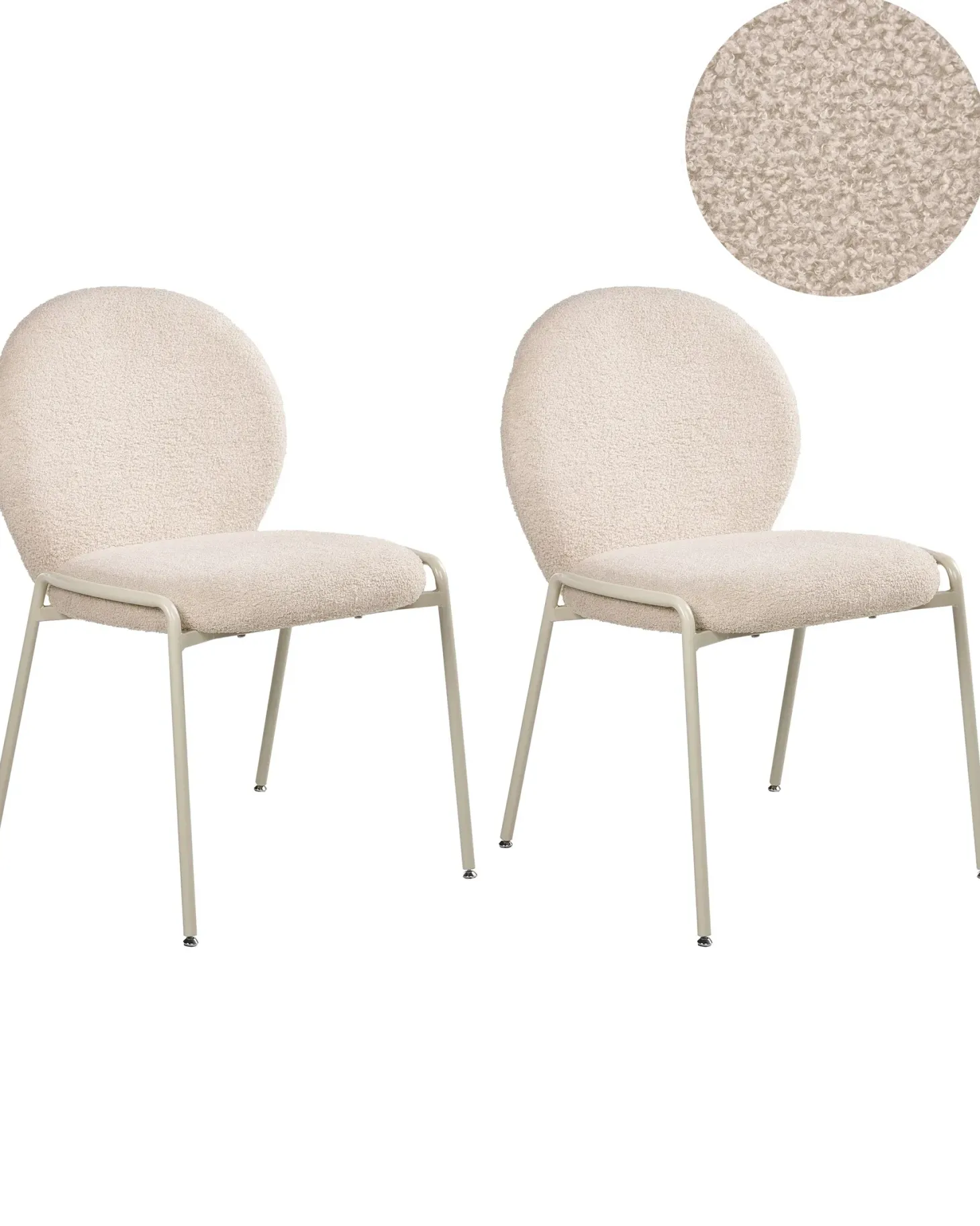 Sæt med 2 stole ELLIE Boucle Lys Beige