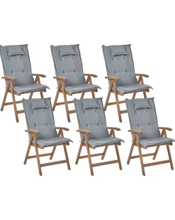Sæt med 6 stole med puder AMANTEA Akacietræ Grå