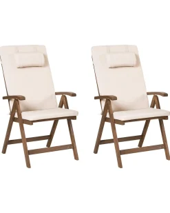 Sæt med 2 stole med puder AMANTEA PREMIUM Akacietræ Lys Beige