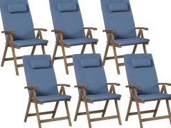 Sæt med 6 stole med puder AMANTEA PREMIUM Akacietræ Blå