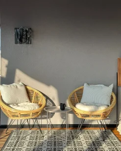 Sæt med 2 stole med puder MARATEA Rattan Naturlig