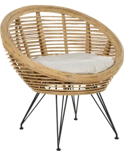 Sæt med 2 stole med puder MARATEA Rattan Naturlig