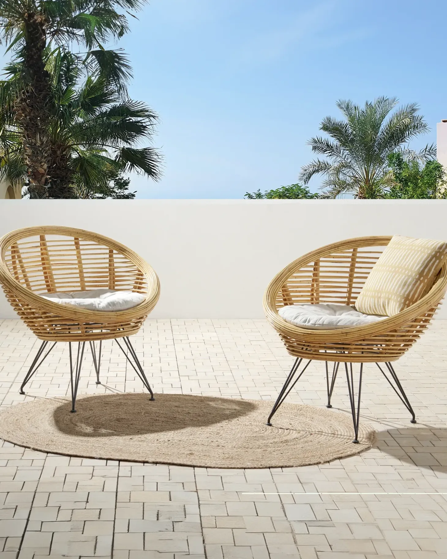 Sæt med 2 stole med puder MARATEA Rattan Naturlig