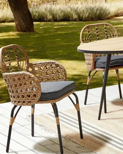 Sæt med 2 stole med puder PRATELLO PE-rattan Naturlig