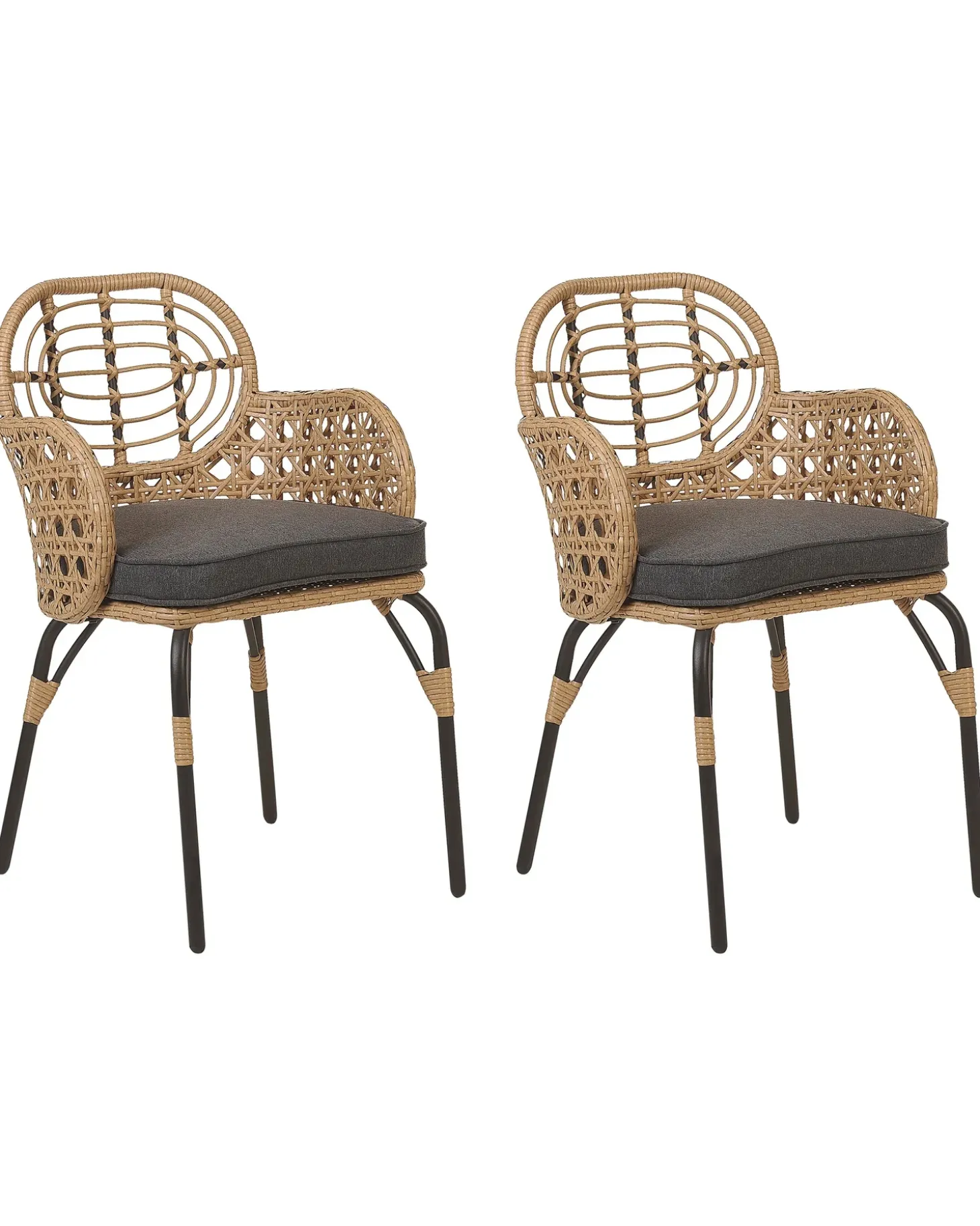 Sæt med 2 stole med puder PRATELLO PE-rattan Naturlig