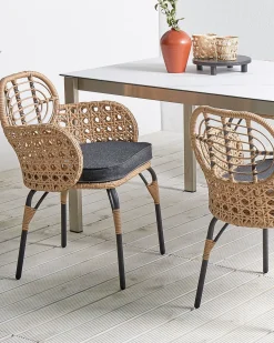 Sæt med 2 stole med puder PRATELLO PE-rattan Naturlig