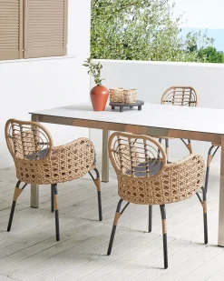 Sæt med 4 stole med puder PRATELLO PE-rattan Naturlig