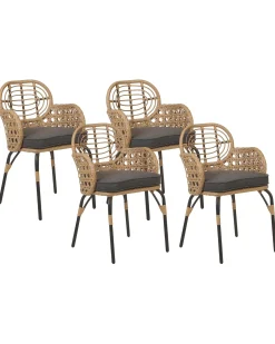Sæt med 4 stole med puder PRATELLO PE-rattan Naturlig