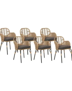 Sæt med 6 stole med puder PRATELLO PE-rattan Naturlig