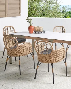 Sæt med 6 stole med puder PRATELLO PE-rattan Naturlig