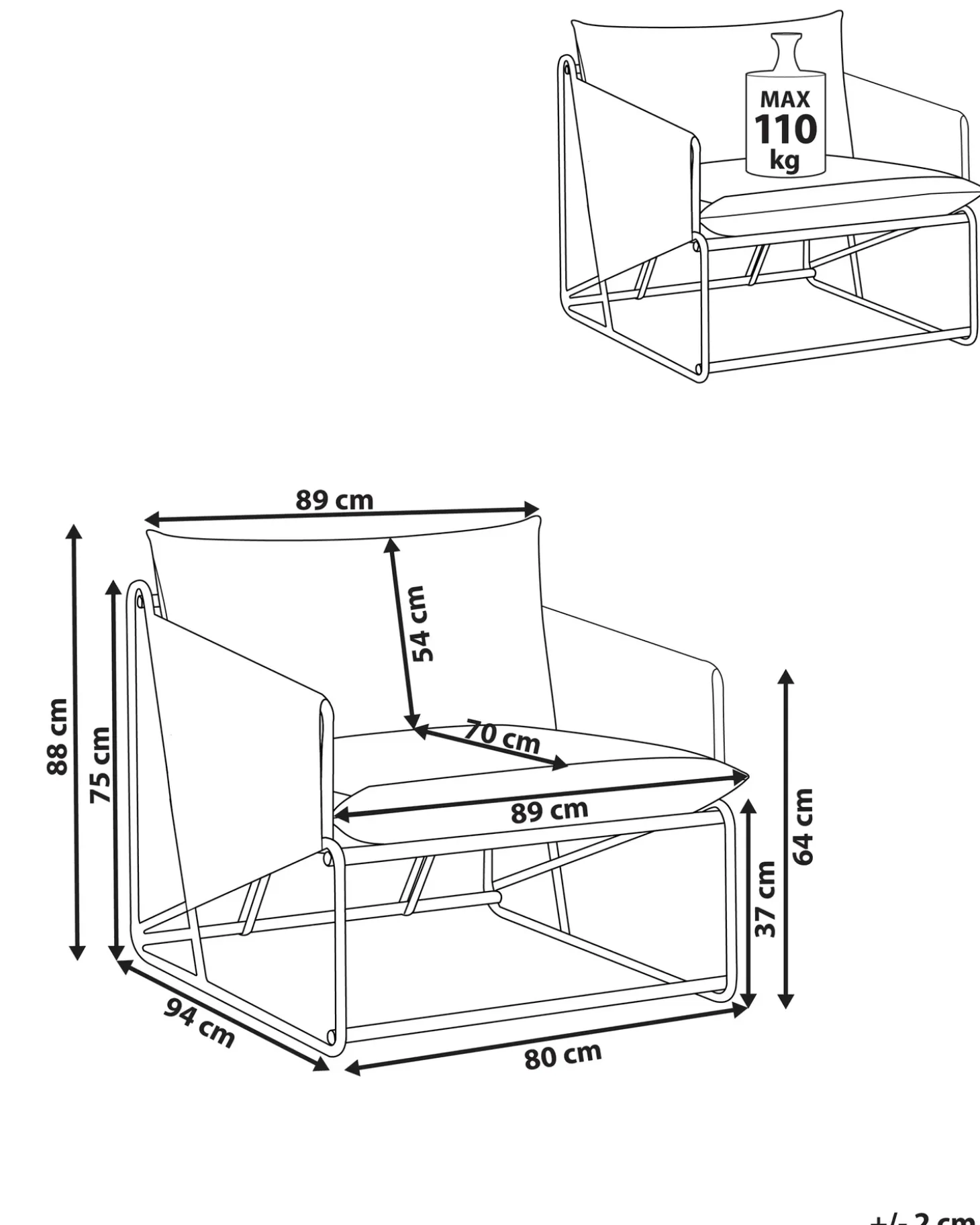Stol med pude PONTE Metal Grøn