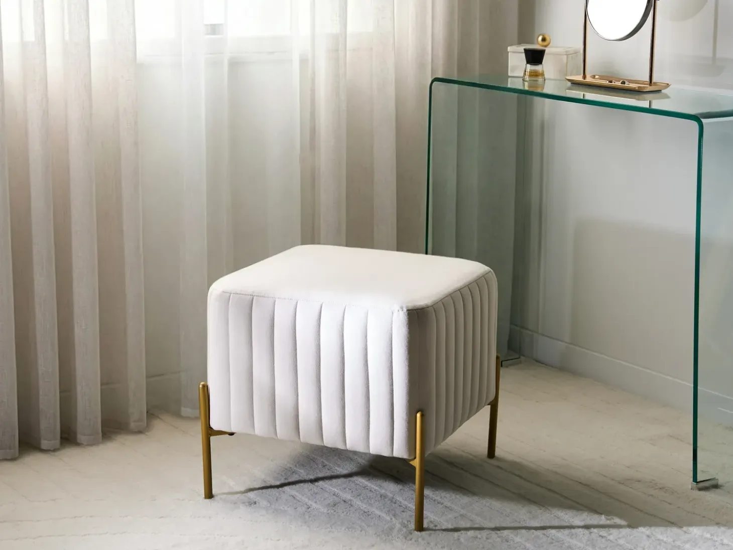 Taburet UTAH Velour Cremehvid