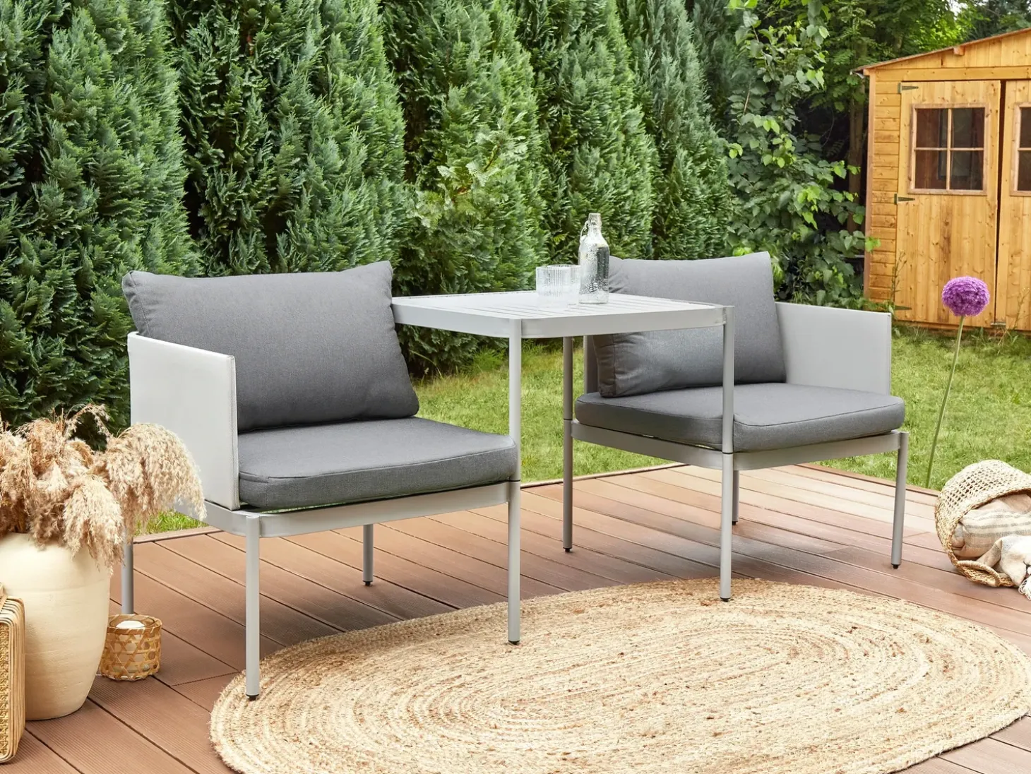 TERRACINA 2 personers Loungesæt med bord Lysegrå Metal