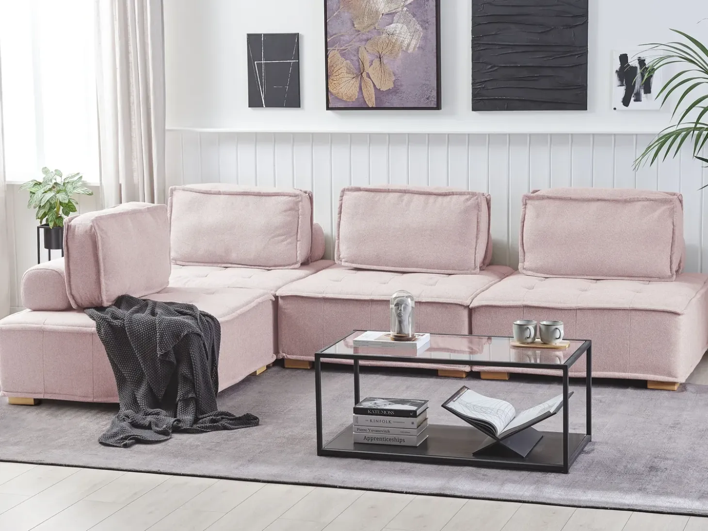 TIBRO 4 personers Hjørnesofa modul Højrevendt Lyserød
