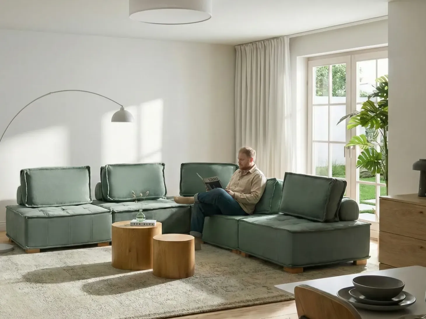 TIBRO 5 personers Hjørnesofa modul Højrevendt Lysegrøn
