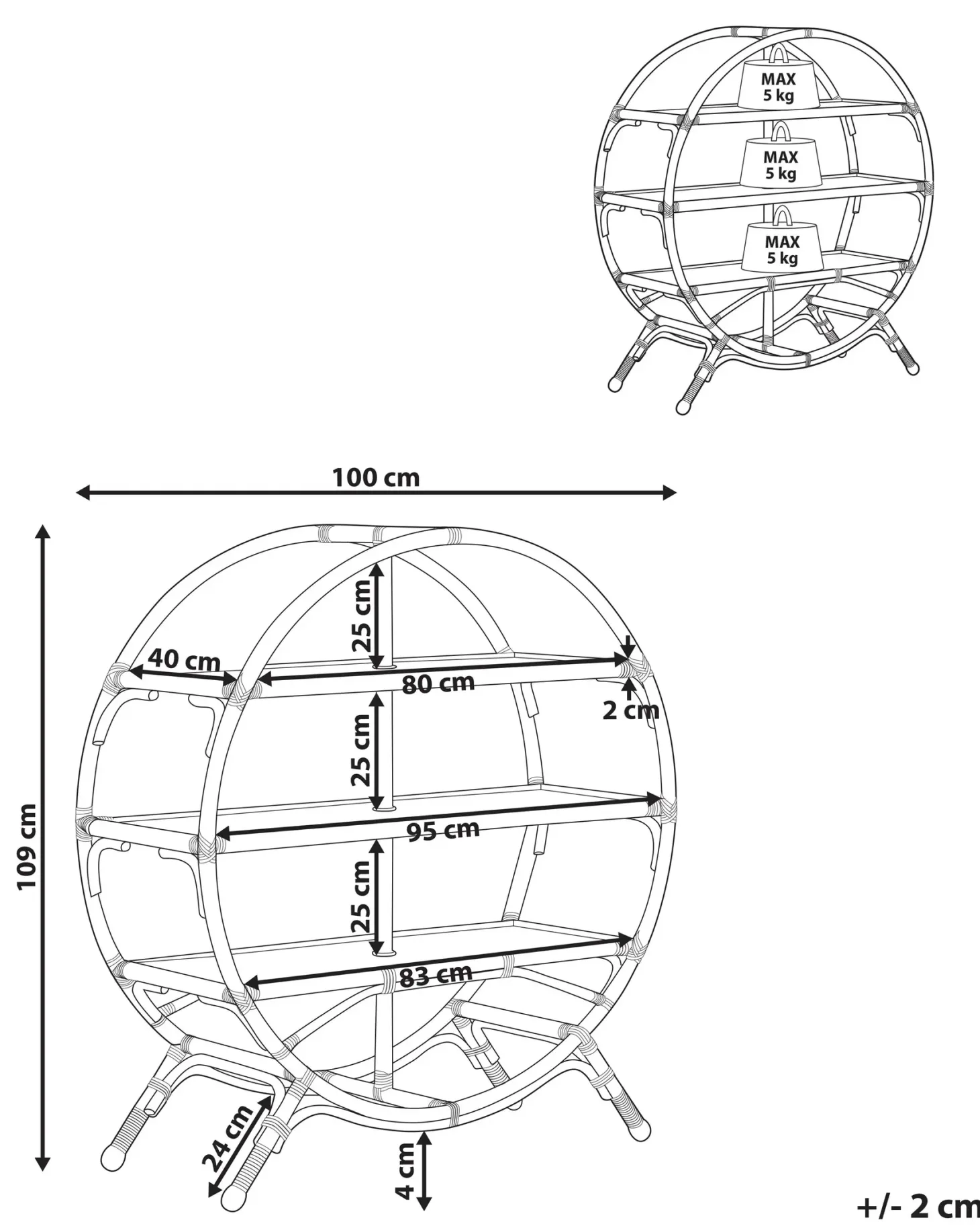 TUVALU II Rattan 109 cm Naturlig
