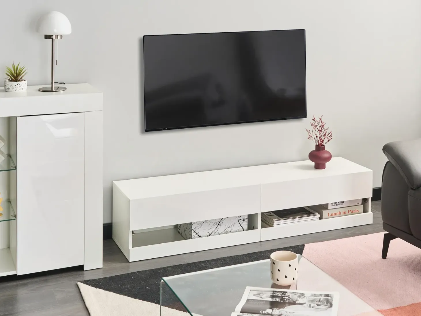 TV-bord med LED EDMONTON Hvid