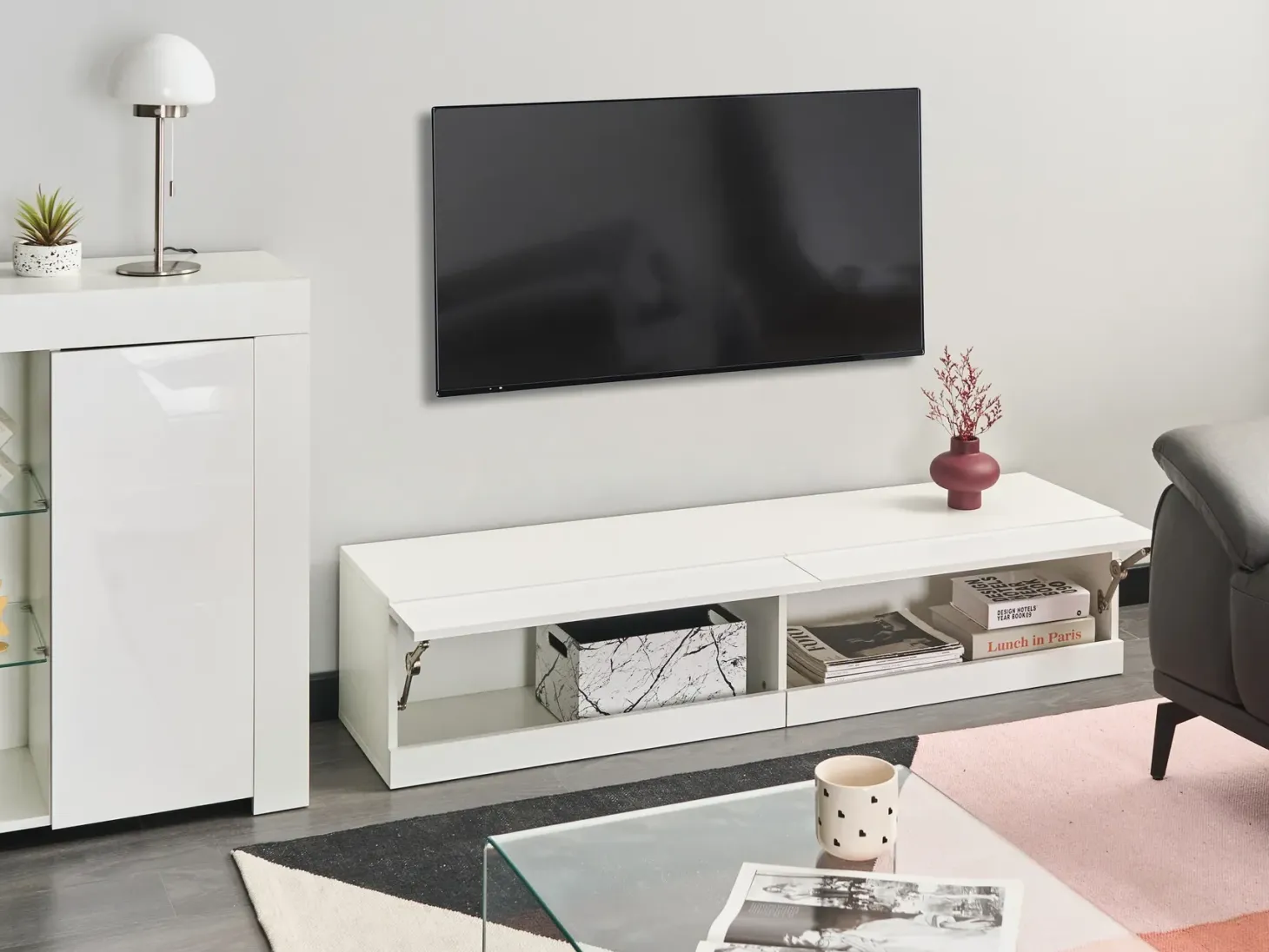 TV-bord med LED EDMONTON Hvid