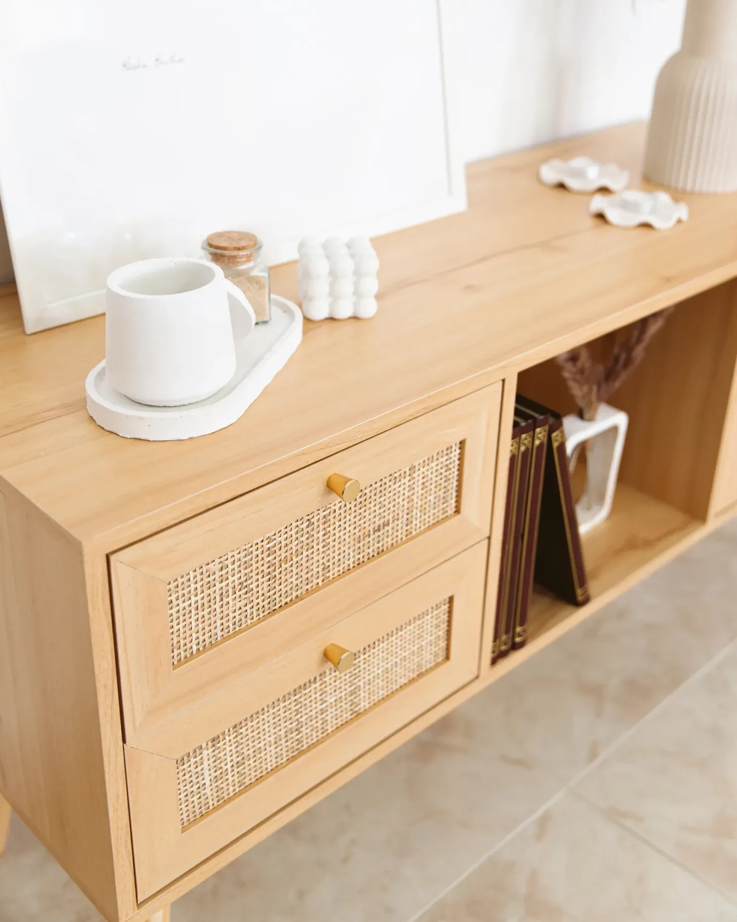 TV-bord PEROTE Rattan Lysebrun