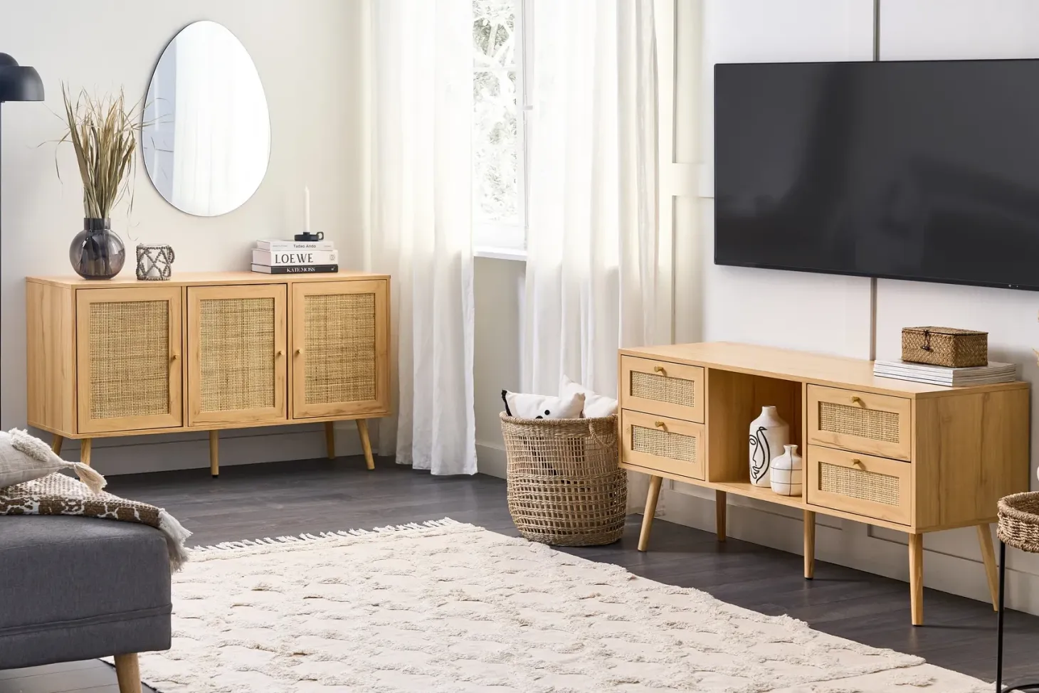 TV-bord PEROTE Rattan Lysebrun