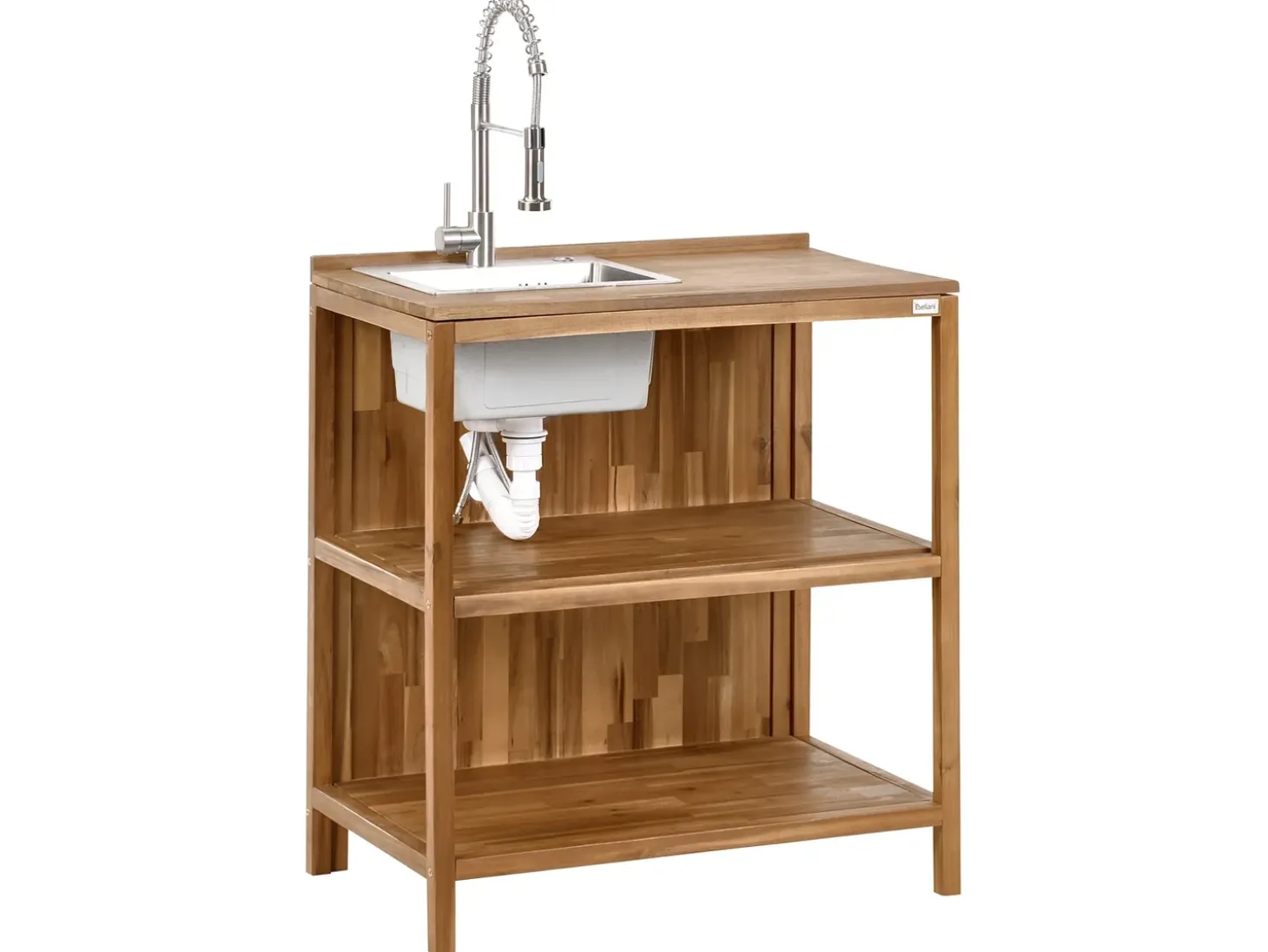 Udendørs køkkensæt i 3 dele med håndvask VENOSA Brun/ Sølv Akacietræ