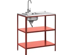 Udendørs køkkensæt i 3 dele med håndvask VILAMA Rød Metal