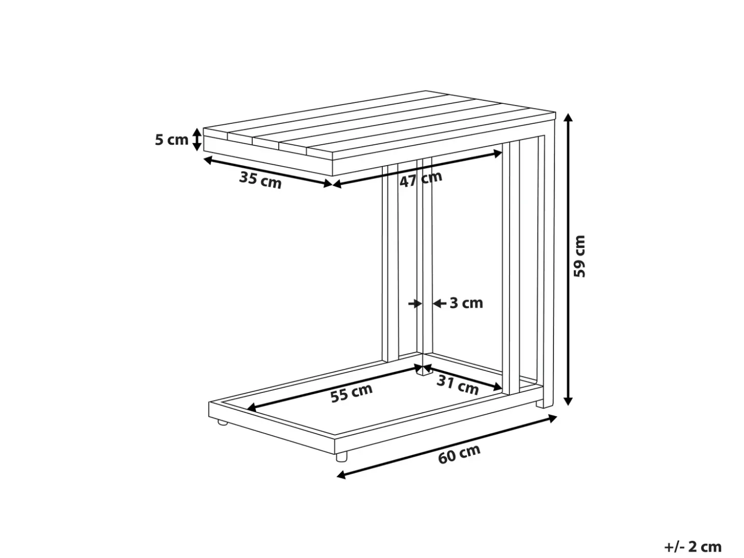 Udendørs sidebord MESSINA 60 cm 35 cm Sort
