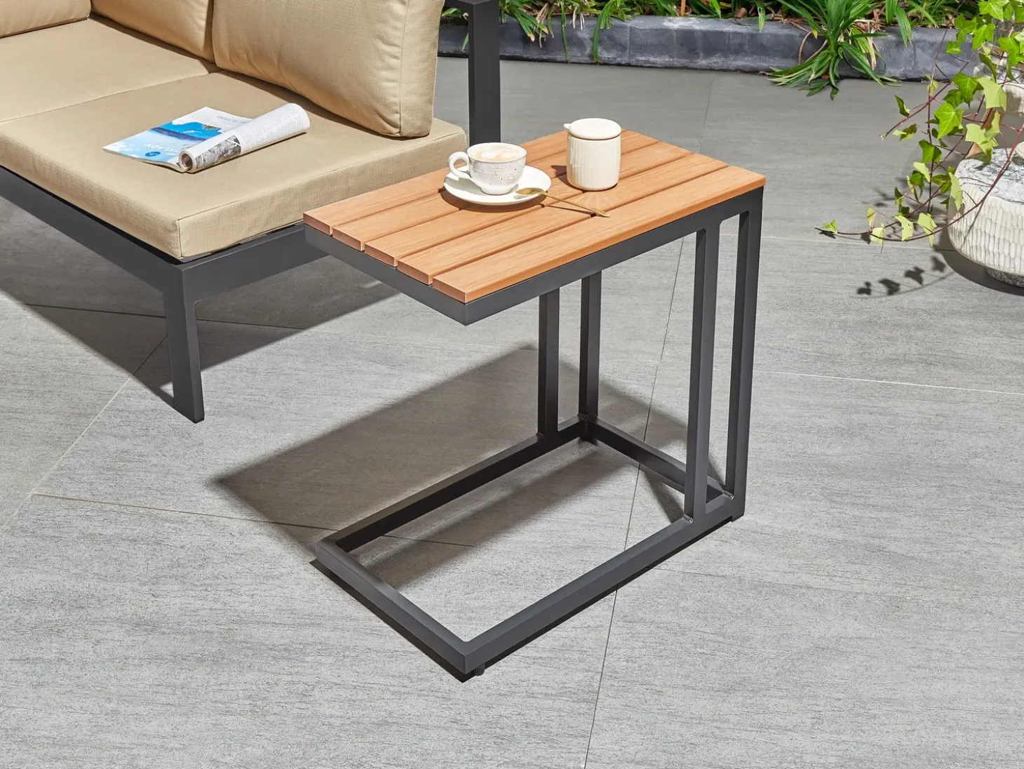 Udendørs sidebord MESSINA 60 cm 35 cm Sort