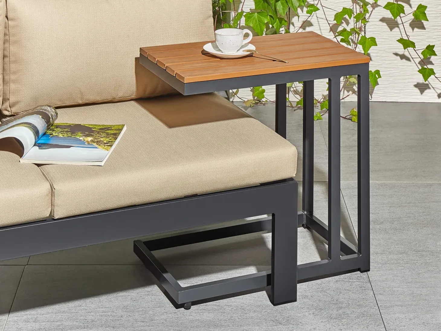 Udendørs sidebord MESSINA 60 cm 35 cm Sort