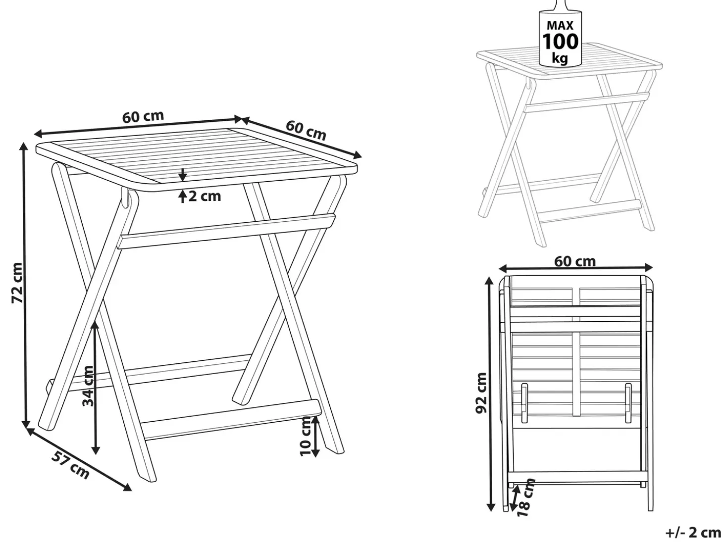 Udendørs sidebord PARAGGI 60 cm 60 cm Certificeret akacietræ Brun