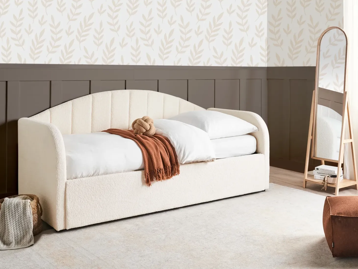 Udtræksseng Boucle EYBURIE 90 x 200 cm Lys Beige
