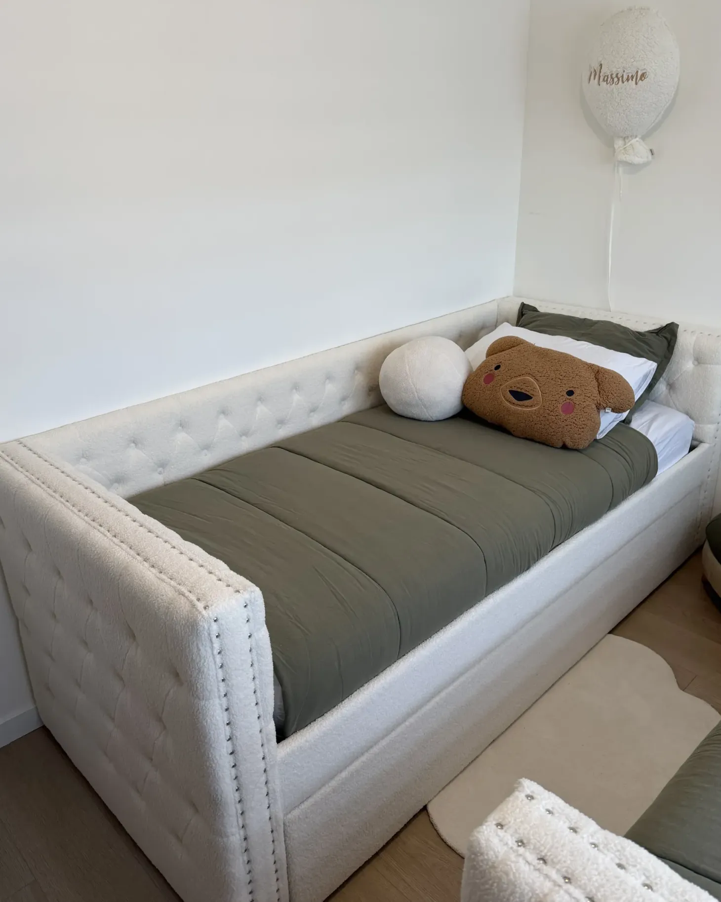 Udtræksseng Boucle GASSIN 90 x 200 cm Cremehvid