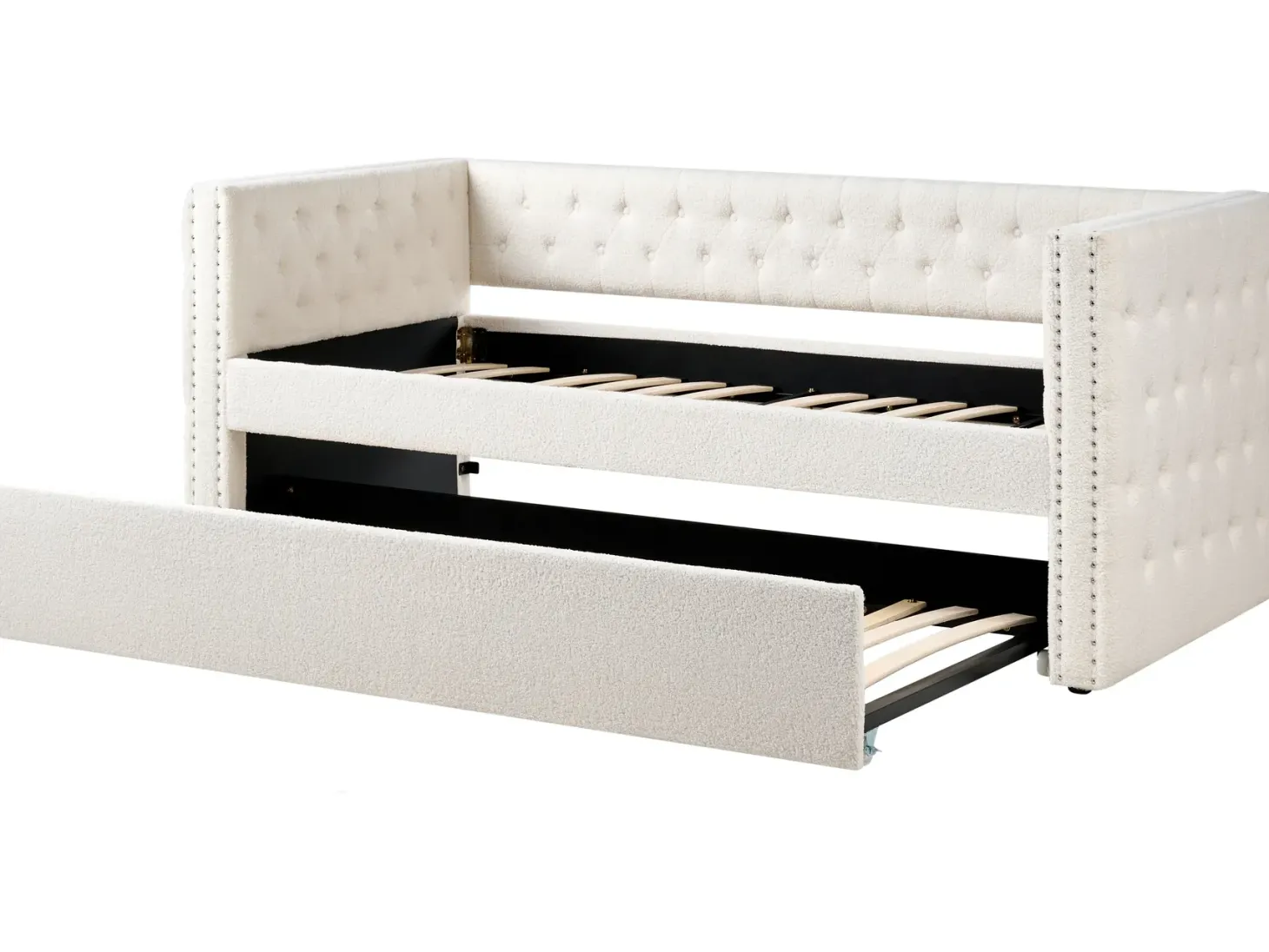 Udtræksseng Boucle GASSIN 90 x 200 cm Cremehvid