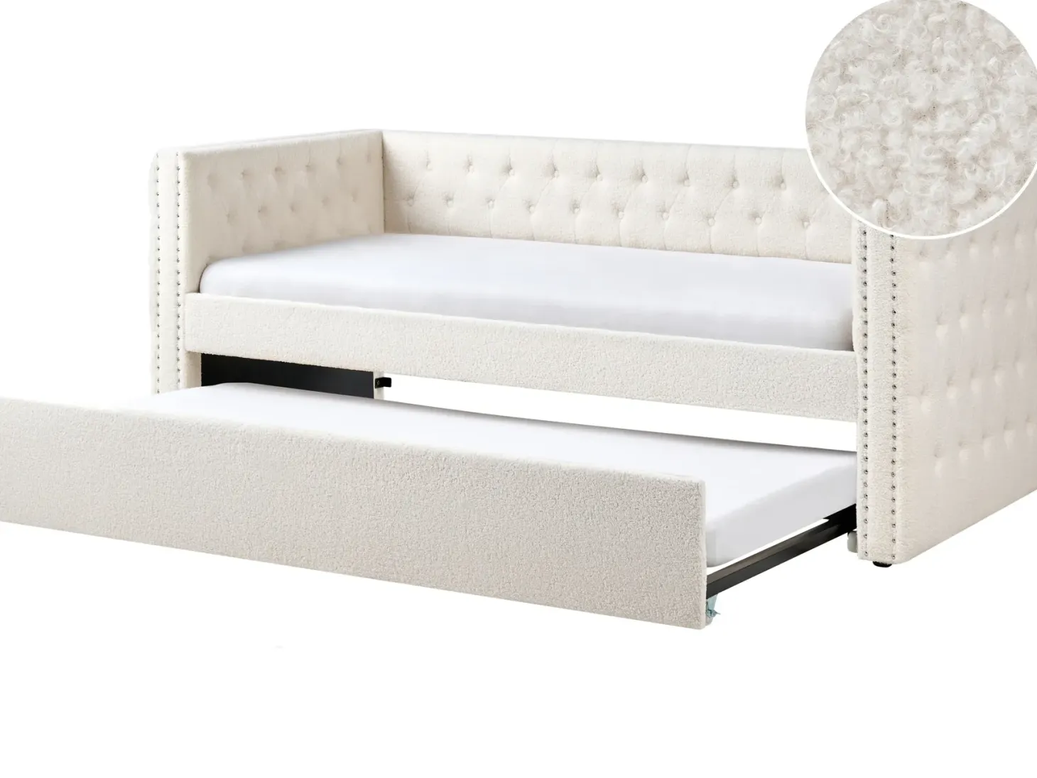 Udtræksseng Boucle GASSIN 90 x 200 cm Cremehvid