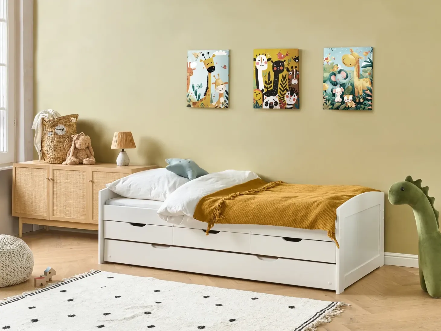 Udtræksseng Fyretræ PETIVILLE 90 x 200 cm Hvid