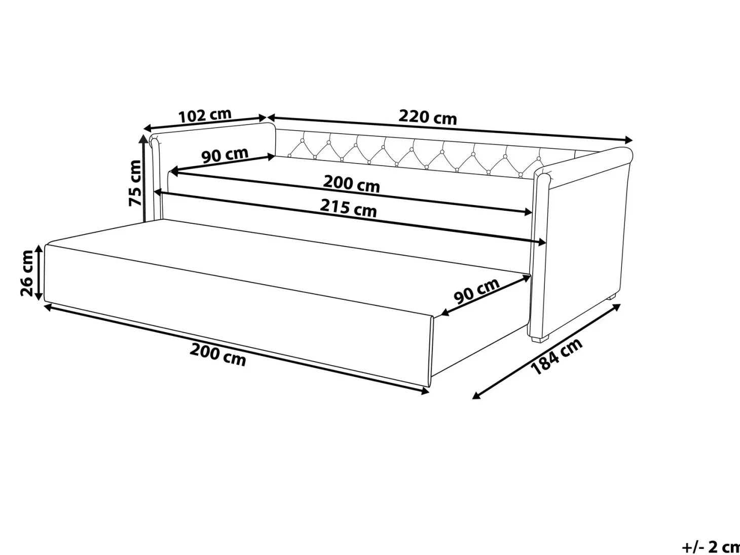 Udtræksseng LIBOURNE 90 x 200 cm Beige
